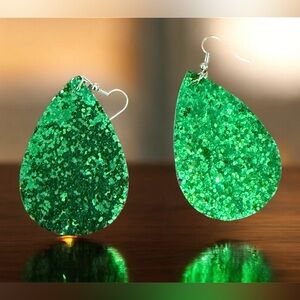 Green Glitter Teardrop Earrings